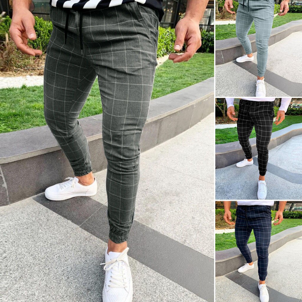 Pantalon homme pantalon à carreaux hommes Streetwear pantalon Hip Hop pantalon chino Slim coupe ajustée pantalons décontractés Joggers