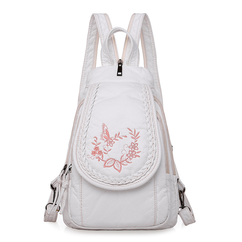 ¡Novedad de ! Mochilas de cuero bordadas para niñas, mochilas escolares Sac A Dos, Mochila de cuero con flores para mujeres, mochilas de para mujeres: white style2