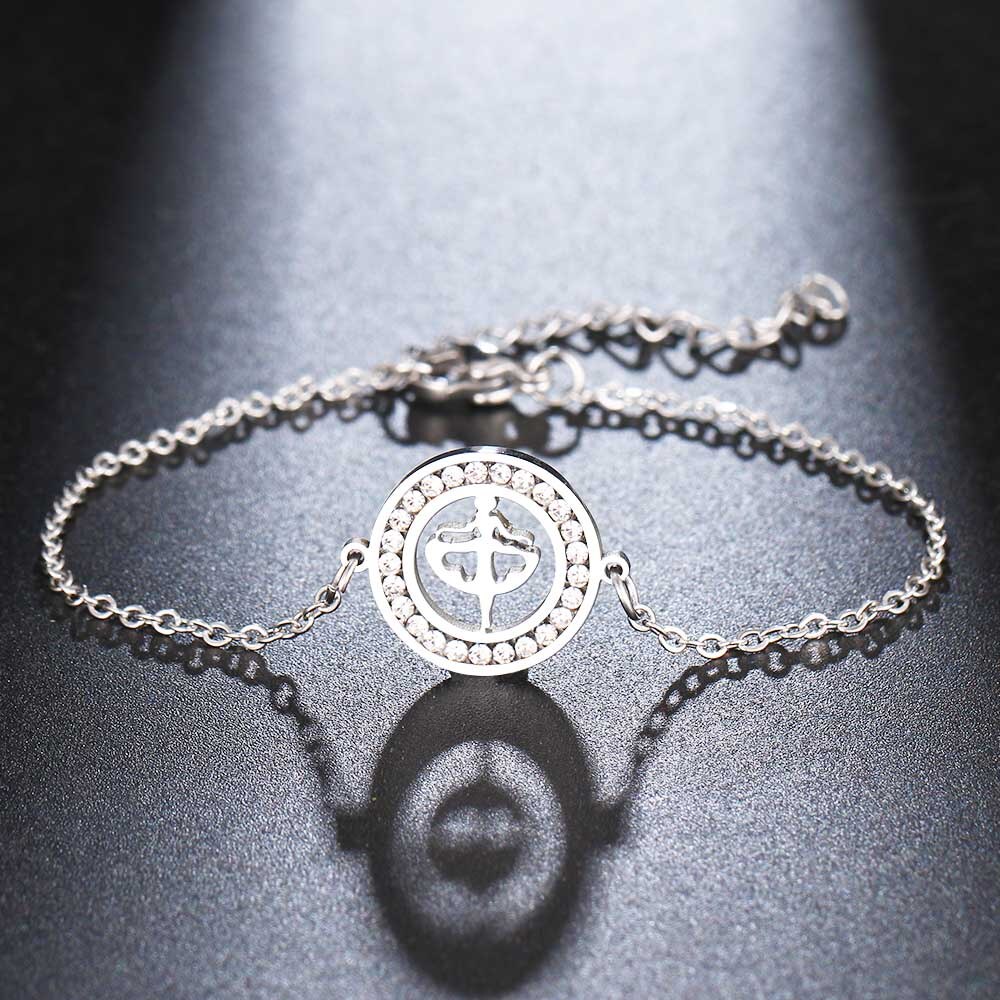 CACANA 316L Stainless Steel For Women Crystal Bracelet Ballet Girl Round Bracelets Gold Color Engagement Jewelry: Silver Color