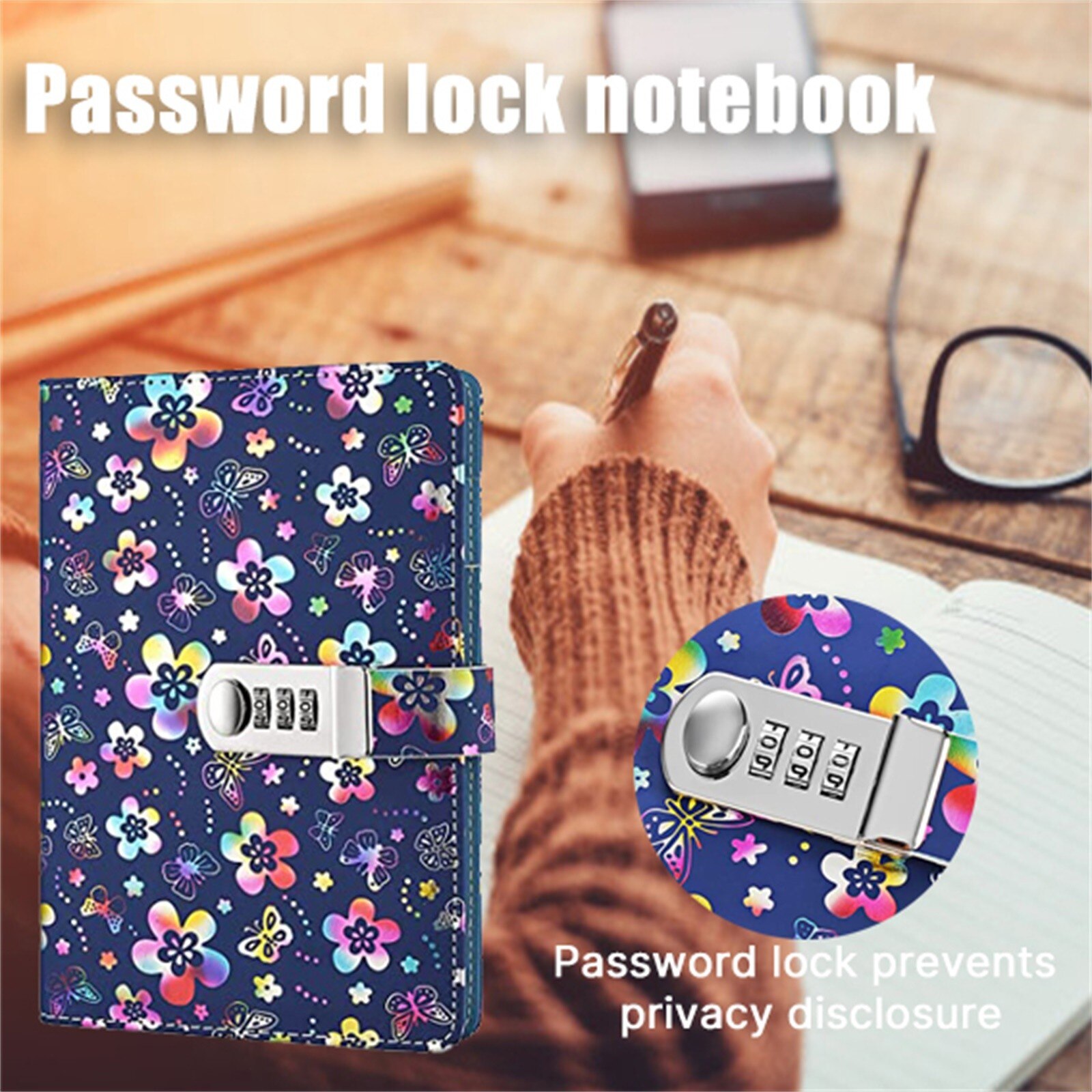 Dagboek Notebook Met Slot Faux Lederen Binding Met Mooie Bloemen Patroon Notebook A5 Size Travel Journal Vriend # g30