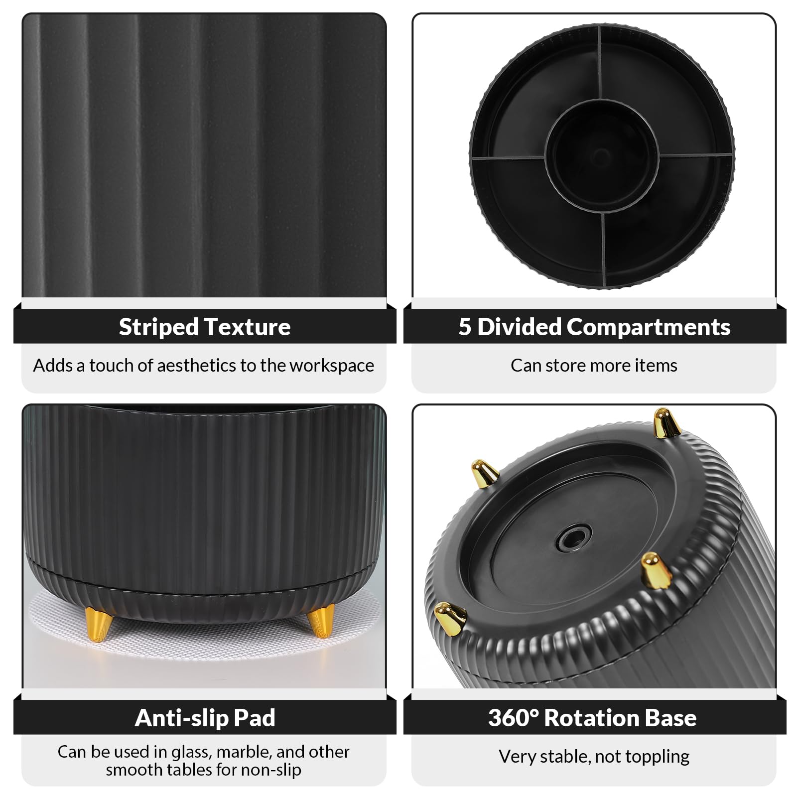 360° Rotating Pen Holder Desk Stationary Organizer Box 5 Slot Pink Office Kawaii Storage for Desktop Organizers Office Supplies