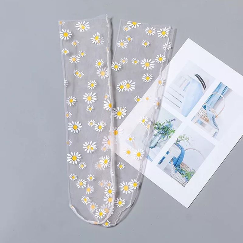 Women Girl Sheer Mesh Loose Ankle Socks Daisy Candy Color Loose Mid Tube Hosiery: Light Orange