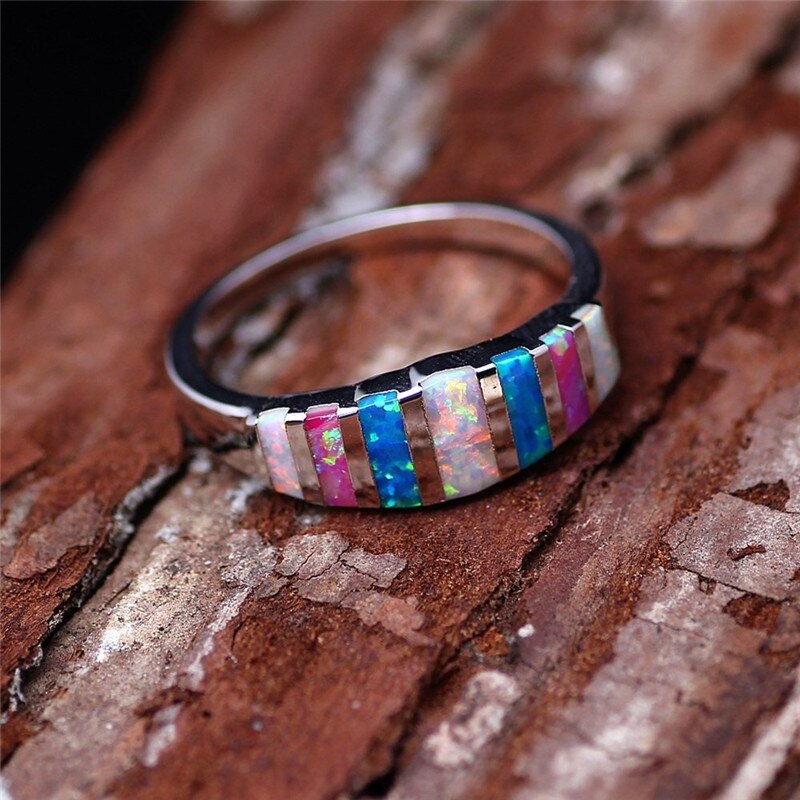 Neue Regenbogen Opale Hochzeit Ringe Für Frauen Blau Opal Ring Engagement Silbrig Schmuck Ringe Für Frauen Hochzeit Ring Für Damen