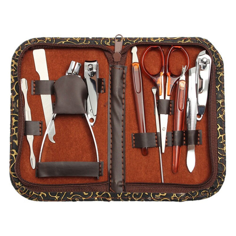 10Pcs Professionele Manicure Set Rvs Nail Clipper Kit Pedicure Scissor Tweezer Oor Pick Nail Care Grooming Tool Sets
