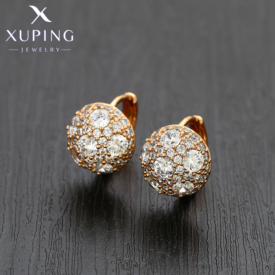 Xuping-pendientes de aro con piedra blanca y Color dorado para mujer, joyería a la , , X000795547