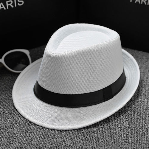 Sombrero Fedora clásico de ala ancha para hombre, gorra clásica de estilo clásico con visera ancha, Sombrero de Jazz liso para hombre, Sombrero de fieltro con lazo para Otoño e Invierno: Blanco