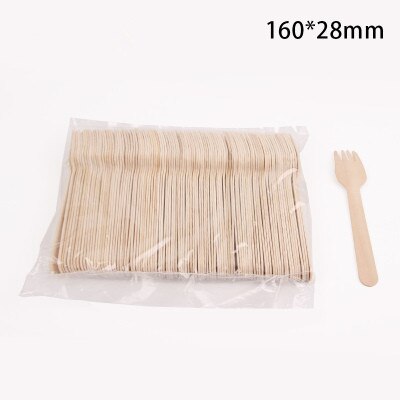 Product Wegwerp Houten Servies Draagbare Lange Steel Berk Lepel Cake Dessert Mes En Vork Lepel: fork 100PCS