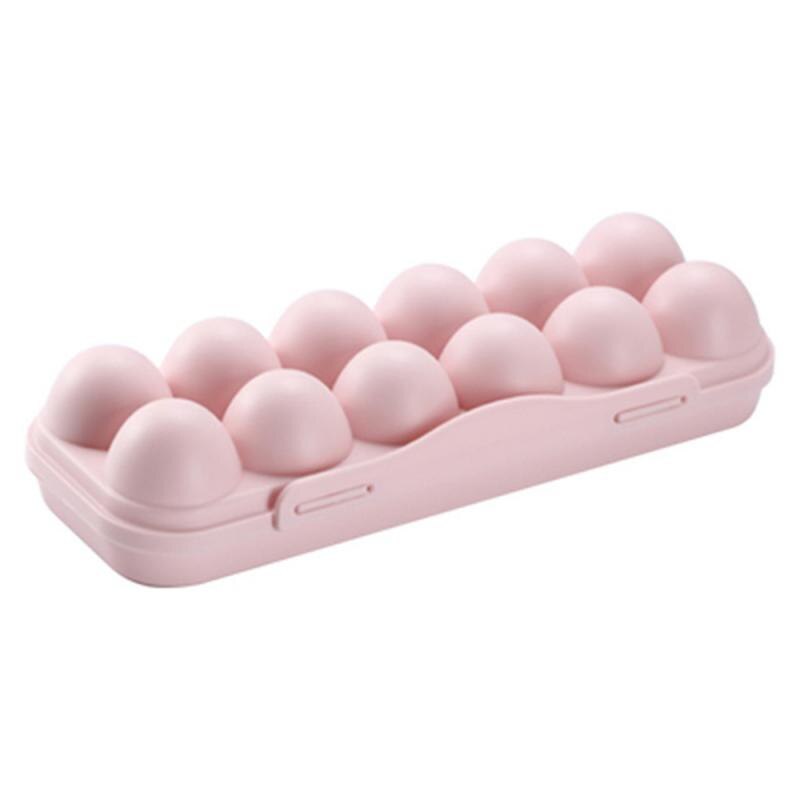 Kitchen Egg Tray Holder Egg Storage Box Refrigerator Crisper Storage BBQ ShockProof Egg Holder Cover Locks Container: Pink