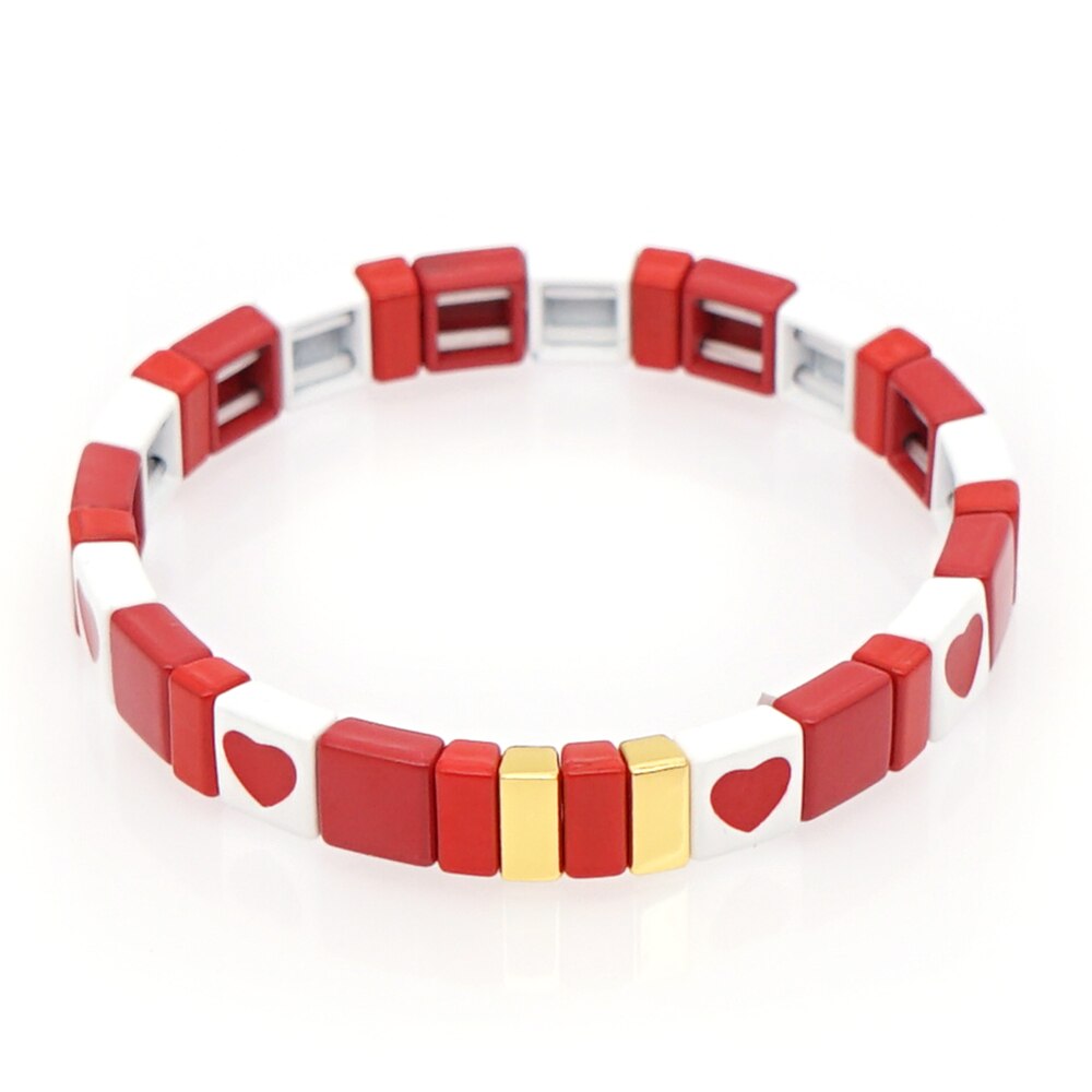 Shinus Enamel Bracelet Bangle Women Tile Beads Heart Bracelets Femme Jewellery Pulseras Mujer Jewelry Red Bijoux: RO-B190131D