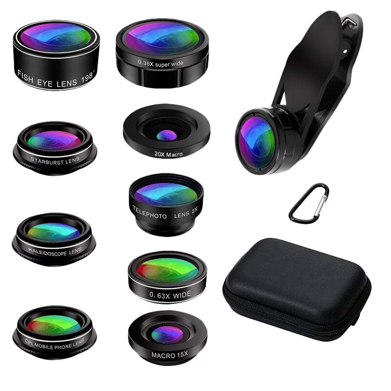 Obiettivo della Fotocamera del telefono, 9 in 1 kit per Le Lenti per Iphone X Xs Max 8 Del Telefono 7 più Samsung S10 S10E S9 S8