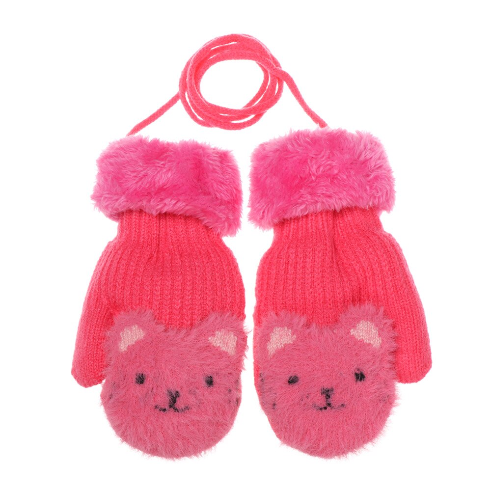 Guantes elásticos de punto gruesos y cálidos para niños de 2 a 7 años, con bonitos dibujos animados, para invierno: rose red