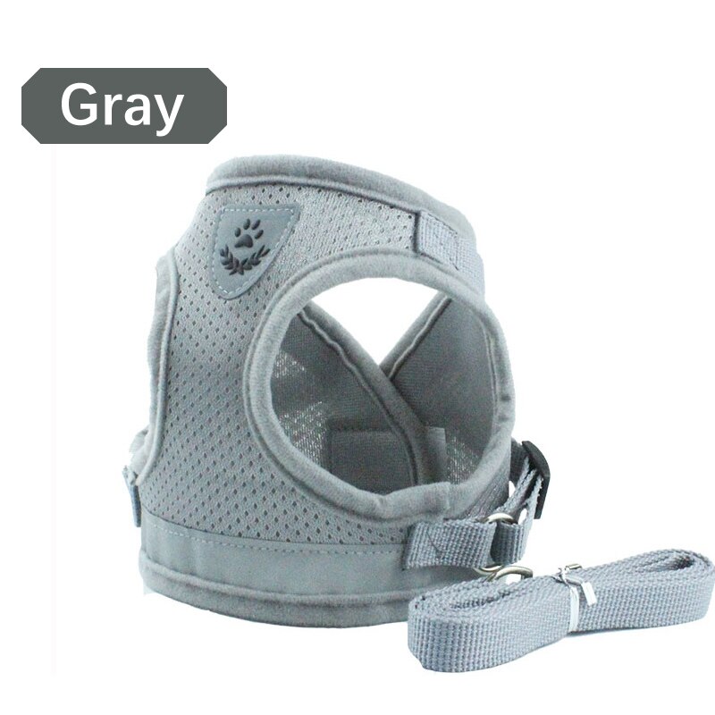 Reflective Cat Dog Adjustable Harness Vest Walking Lead Leash Nylon Mesh Kitten Puppy Leads Pet Clothes Chest Strap: Gray / XS fit 1.5kg