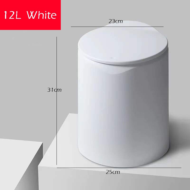 1Pcs 8L/12L Ronde Grote Capaciteit Indoor Prullenbak Emmer Vuilnis Vuilnisbak Opslag Organisatie In De Keuken Wc voor Badkamer: 12L White
