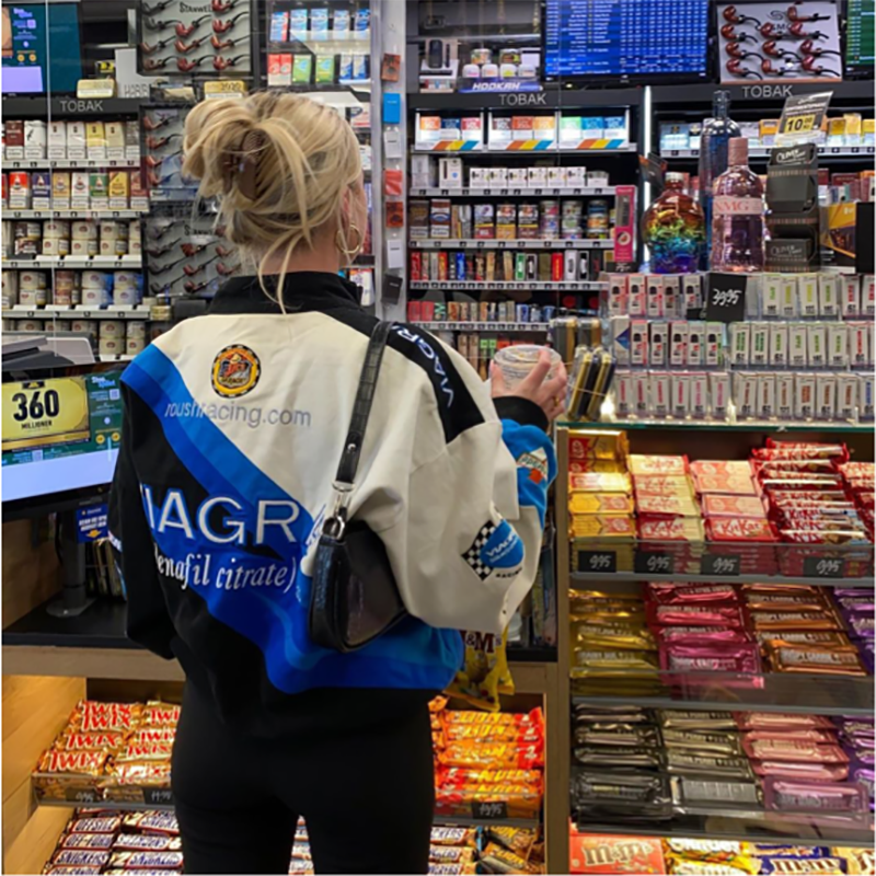 Spring and Autumn Sports Style Blue Printed Casual Loose Jacket Woman Jacket Bomber Jacket Women Colorblock Coat Women