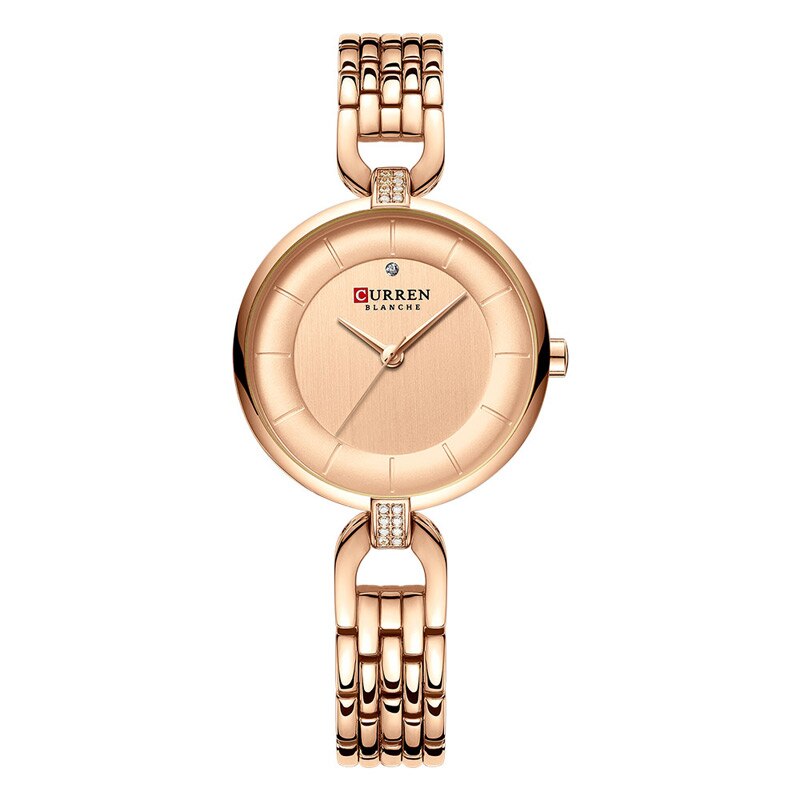 Curren zwarte dameshorloge met armband, luxe quartz analoog roestvrij staal, waterdichte dameshorloges: Roségoud