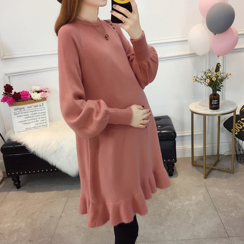 Mutterschaft lange zur Seite fahren herbst und Winter schwangere frauen zur Seite fahren kleid schwangerschaft warme kleidung