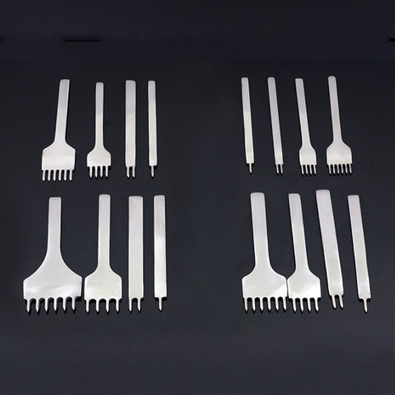 Leather Stitching Hole Punches Punch Tool Hand Sewing Prongs Leather Craft Tools Leather Belt Metal White Steel 4 Pcs