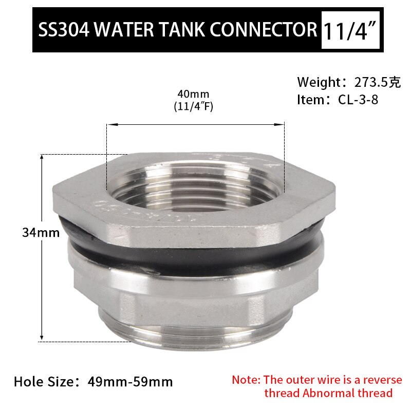 Stainless Steel Water Tank Connector 1/4'' 3/8'' 1/2'' 3/4'' 1'' 1-1/4'' 1-1/2'' 2'' Female Pipe Single Fittings Nut Jointer: 1.2inch