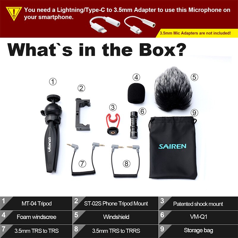 Ulanzi smartphone video kit st -02s mobiltelefonbeslag + mt -03 stativ desktop fleksibel + vm -q1 mikrofon 3 elementer kombination fo