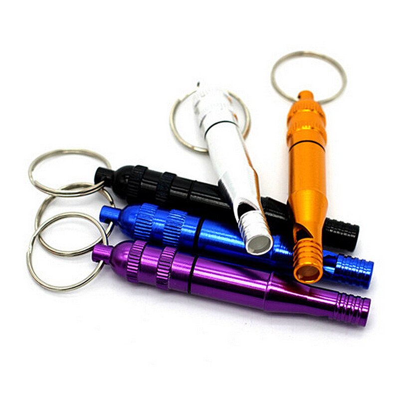 1pc tragbare pfeifen aus aluminiumlegierung, wasserdicht, für outdoor-aktivitäten wie wandern und camping, schlüsselanhänger, farbe zufällig