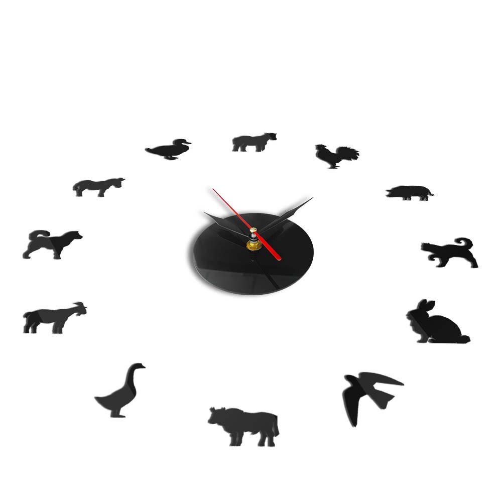 Barn Animal Super Big DIY Wall Clock Farm Animals Acrylic Mirror Clock Super Digital Watches Clocks Farmyard Kitchen Decor