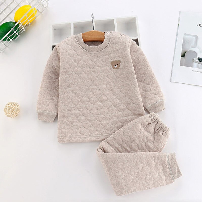 herbst Winter Pyjamas Für Kinder Plus Samt Verdickung Housecoat Set Warme Freizeit Haus Jungen Outfit Nette Mädchen Kleidung: Brown / 18M