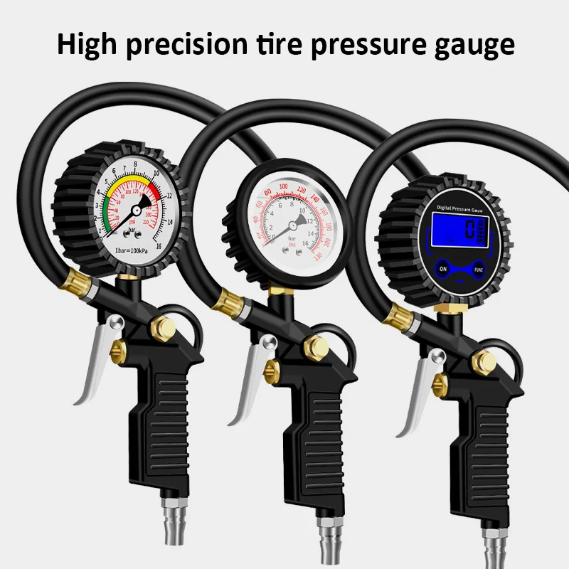 Medidor de pressão dos pneus 220psi medidor de pressão de ar carro monitor de pressão dos pneus inflator com mangueira flexível forcar caminhão motocicleta