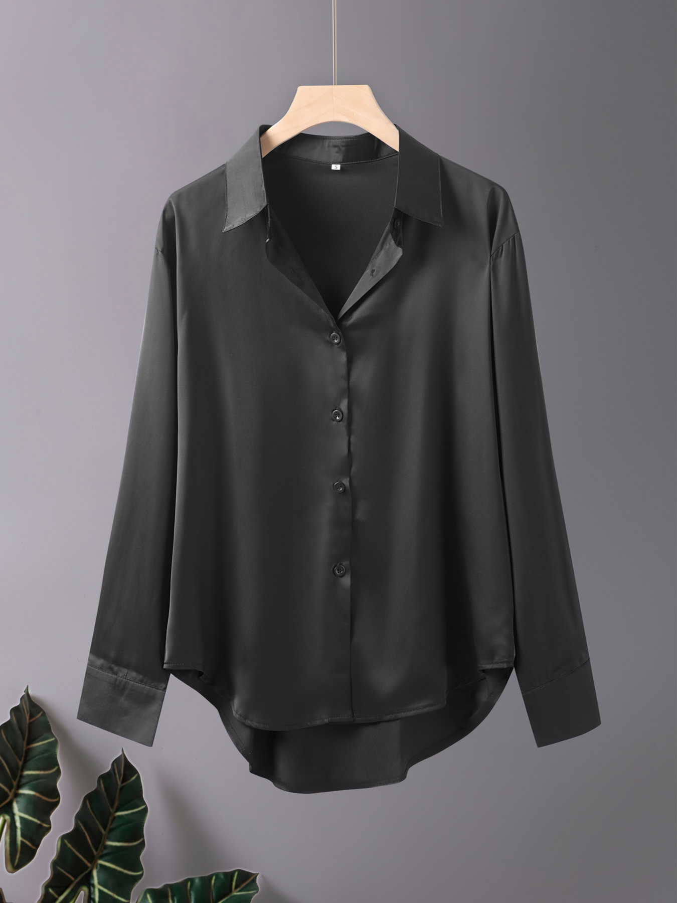 Plus size casual kontorsskjortor för kvinnor sidenskjortor höst långärmade skjortor med knappar damtoppar kontorsskjortor för kvinnor i acetat: 1xl / Svart