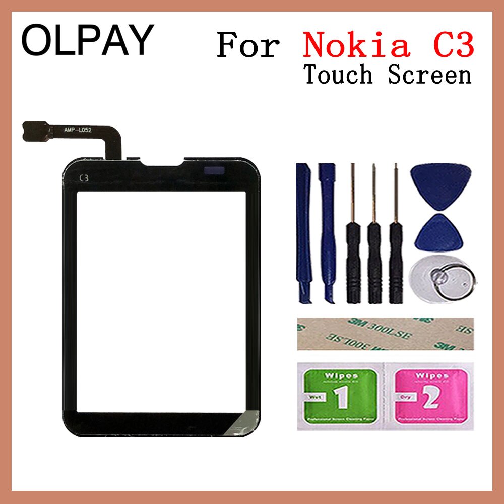 Alta qualidade de 3,0 "para Nokia C3-01 C3 01 Touch Screen Digitizer Sensor Ferramentas de painel de lente de vidro externo Adesivo grátis + toalhetes: Black With Tools