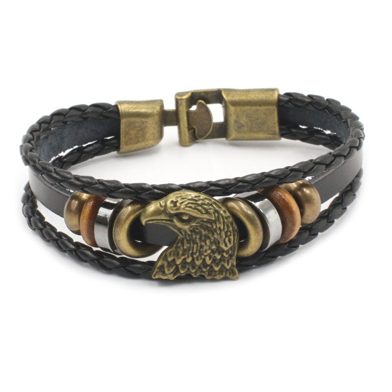 Men&#39;s Bracelet Retro Leather Motorcycle Multi-Layer Hand-Woven Bracelet Stainless Steel Bracelet For Boyfriend: Eagle 2