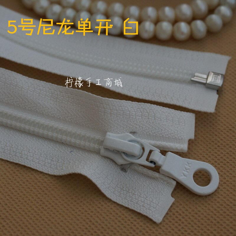 YKK zipper 5 nylon single open white 50-120cm - coat cardigan bags