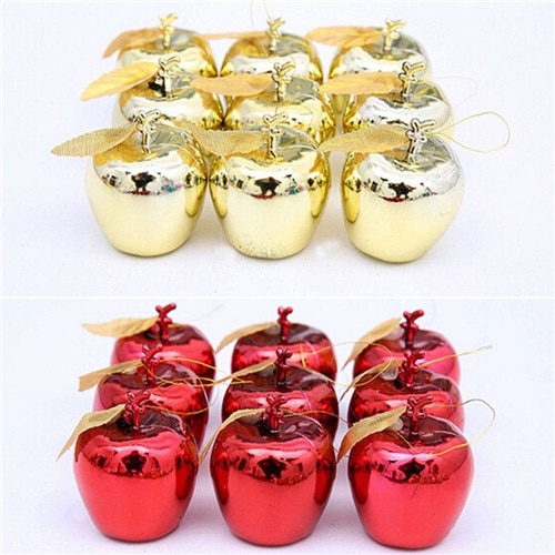 12pcs Christmas Tree Xmas Balls Decorations Gold Red Apple Baubles Party Wedding Pedant Hanging Ornament