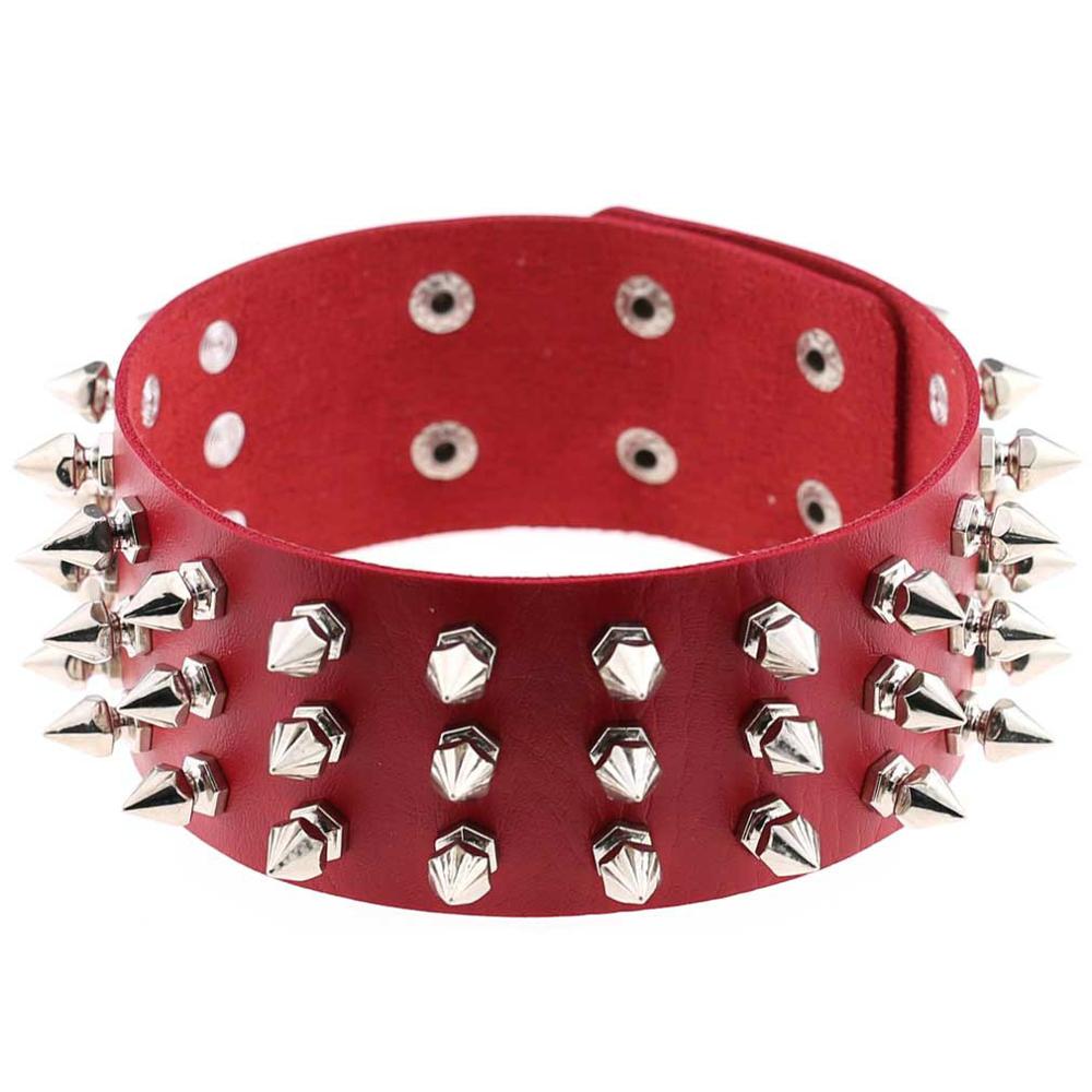 Punk PU Leather Spike Choker Necklace Women Rivets Neck&Wrist Wear Multi-purpose Funky Chockers collar lock jewelry: CR639D