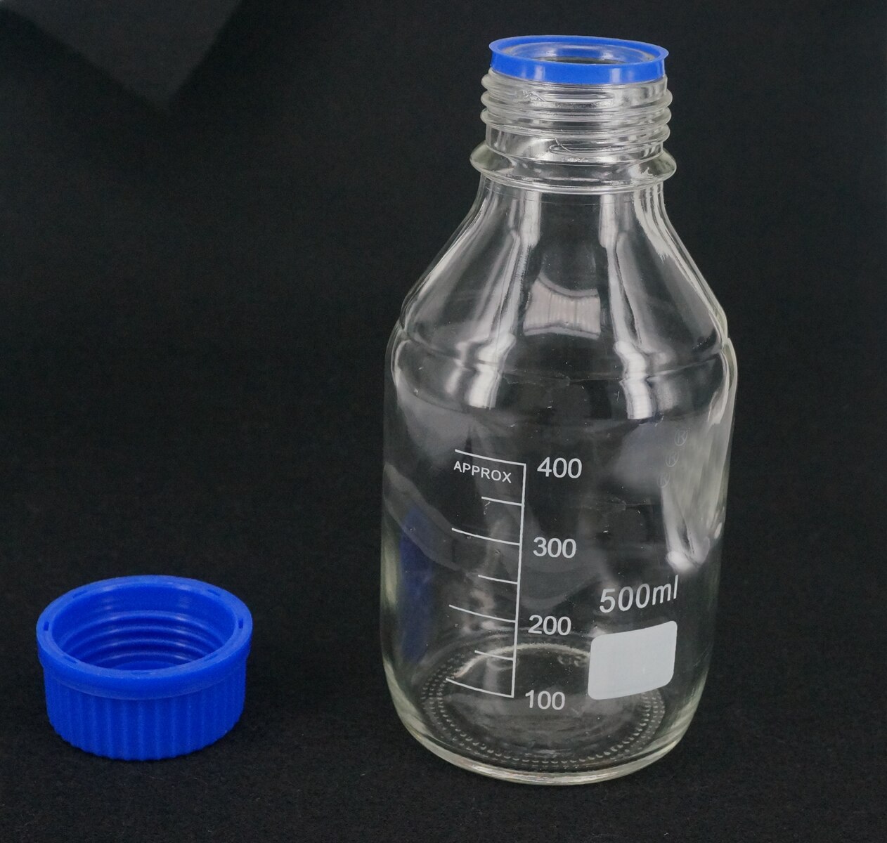 500ml Graduated Round Glass Reagent Bottle Blue Screw Cap Screw On Cover Graduation Sample Vials Plastic Lid