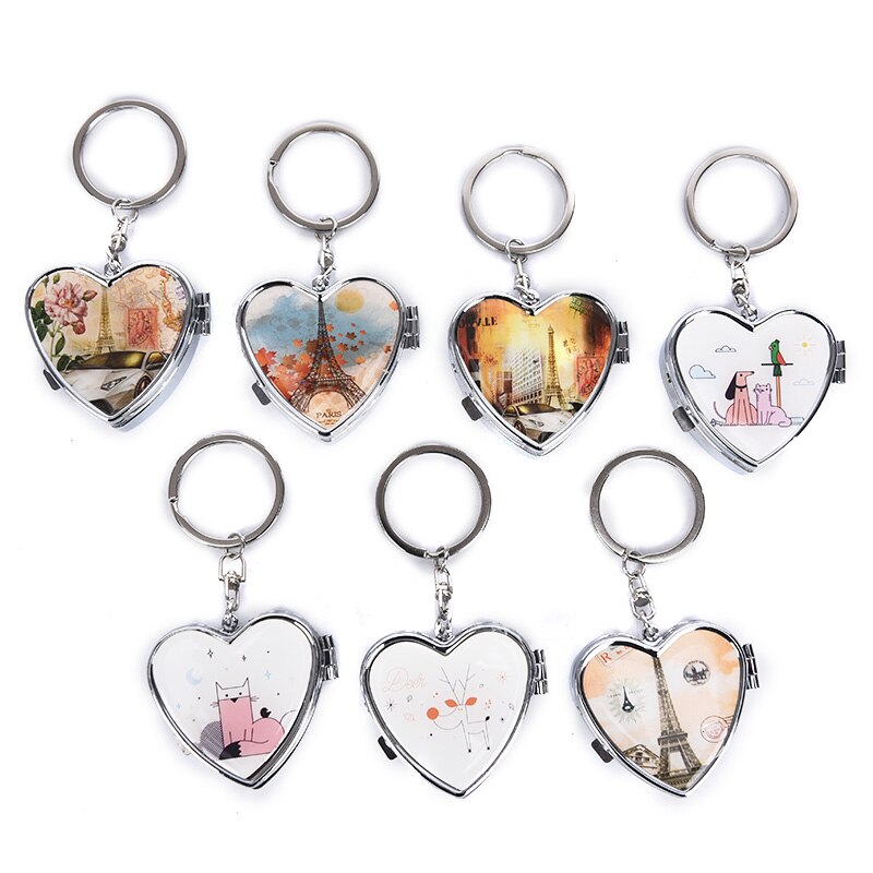 1 stuks draagbare metalen hartvormige pillendoos, opvouwbare pillendoos, metalen pillensnijder, medicijnorganizer, make-up opbergdoos
