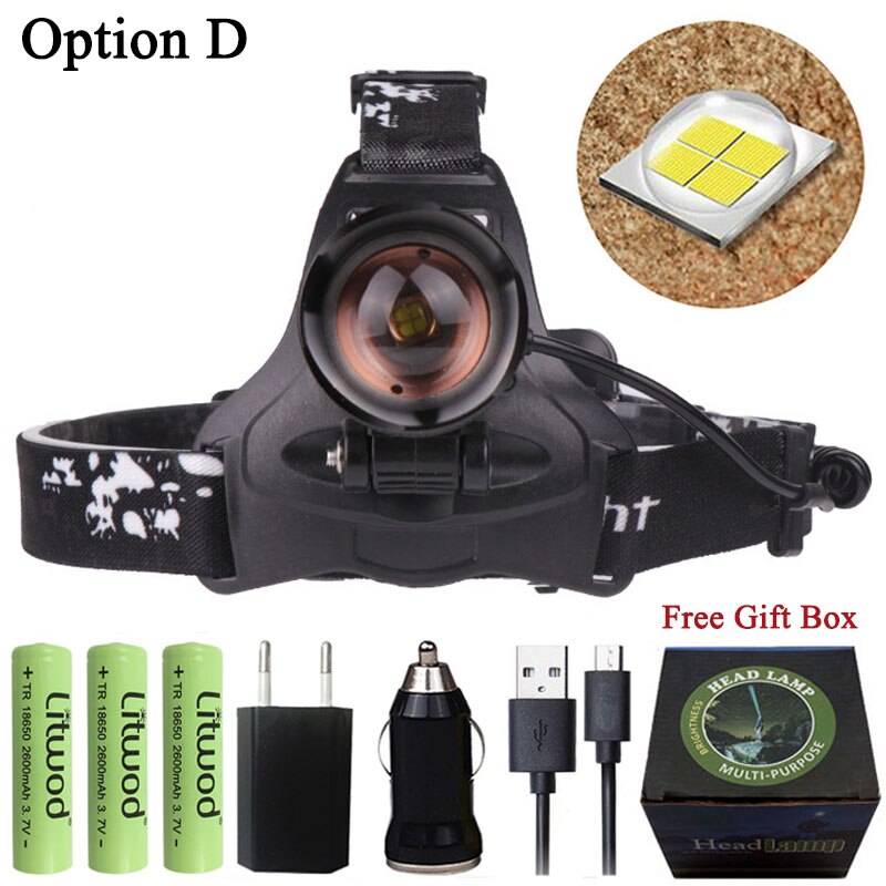 Z20 Litwod 2608 32W chip XHP70 Headlight 32000lum powerful Led headlamp zoom head lamp flashlight torch Lantern Head light: OPtion D