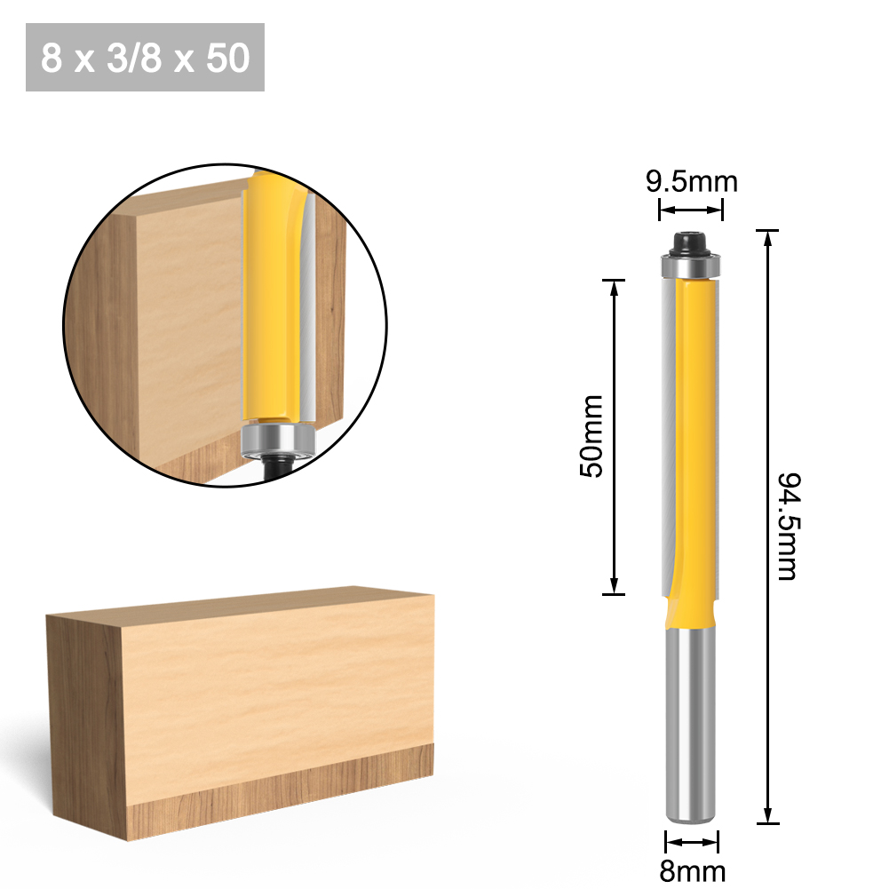 1Pc 8 Schacht Lange Blade Flush Bit Flush Trim Router Bit End Lager Voor Houtbewerking Snijgereedschap: 8X9.52X50