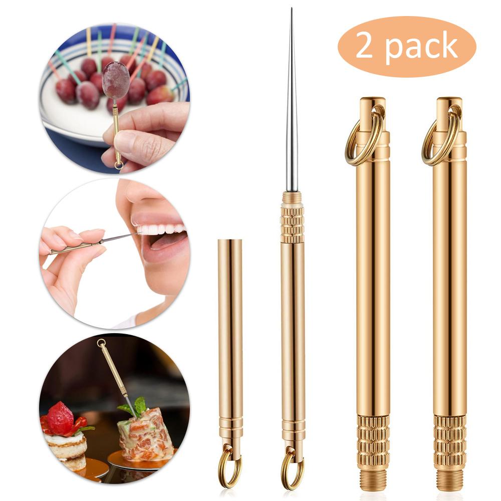 Przenośne tytanowe wykałaczki z etui, brelokiem ochronnym, wodoodporne, wielokrotnego użytku, kieszonkowe, metalowe dozowniki na wykałaczki: 2 zestawy