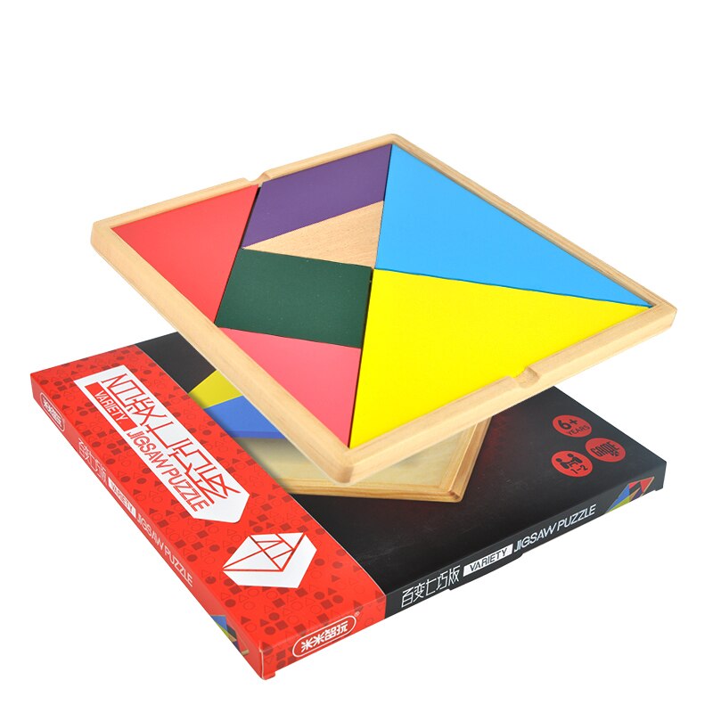 Tangram de madeira 7 peça quebra-cabeça colorido quadrado iq jogo cérebro teaser brinquedos educativos inteligentes para crianças