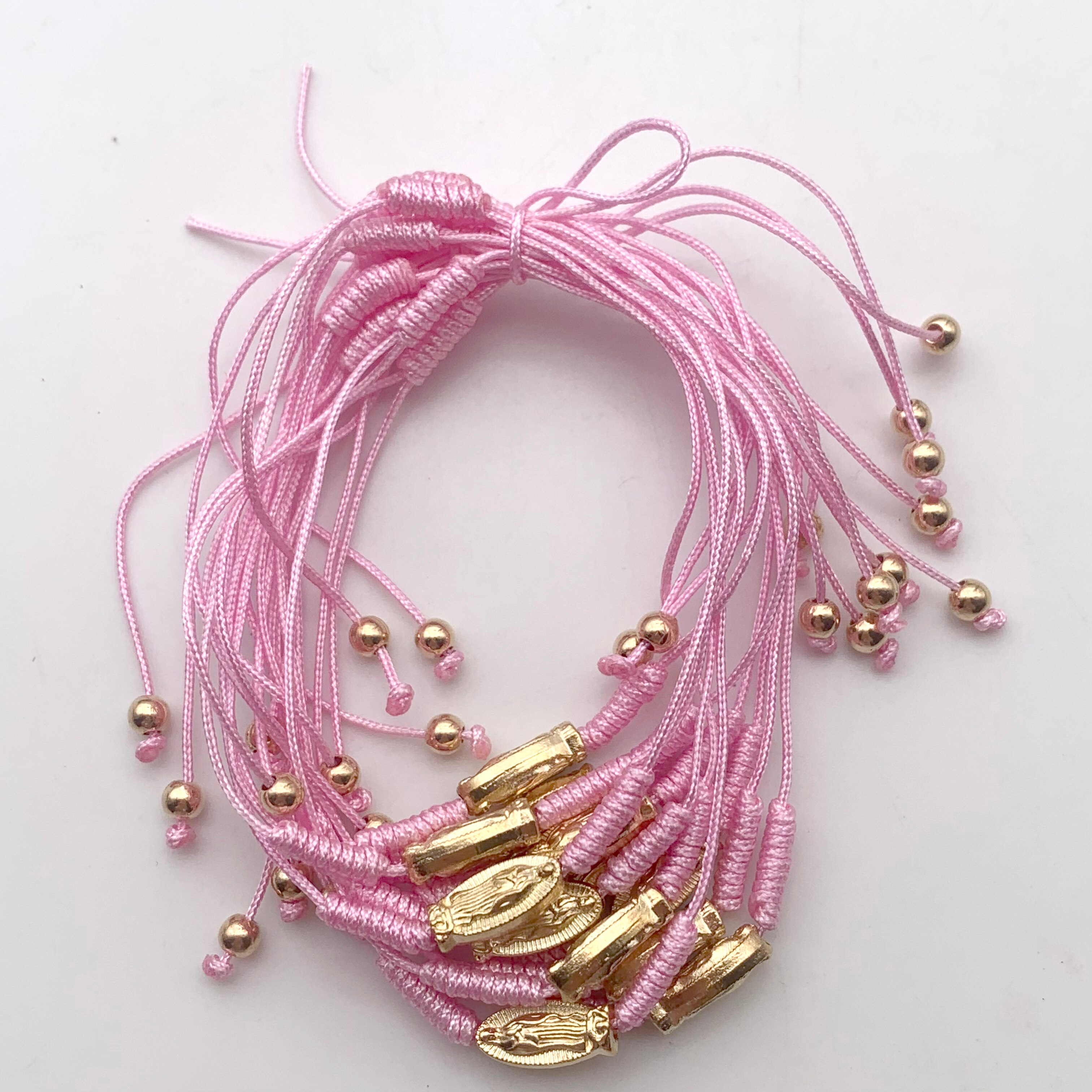 12 handgewebte armbänder mit goldenem motiv der jungfrau Maria/des heiligen Judas – Ideal für freunde, Partner und familie.: Rosa jungfrau Maria