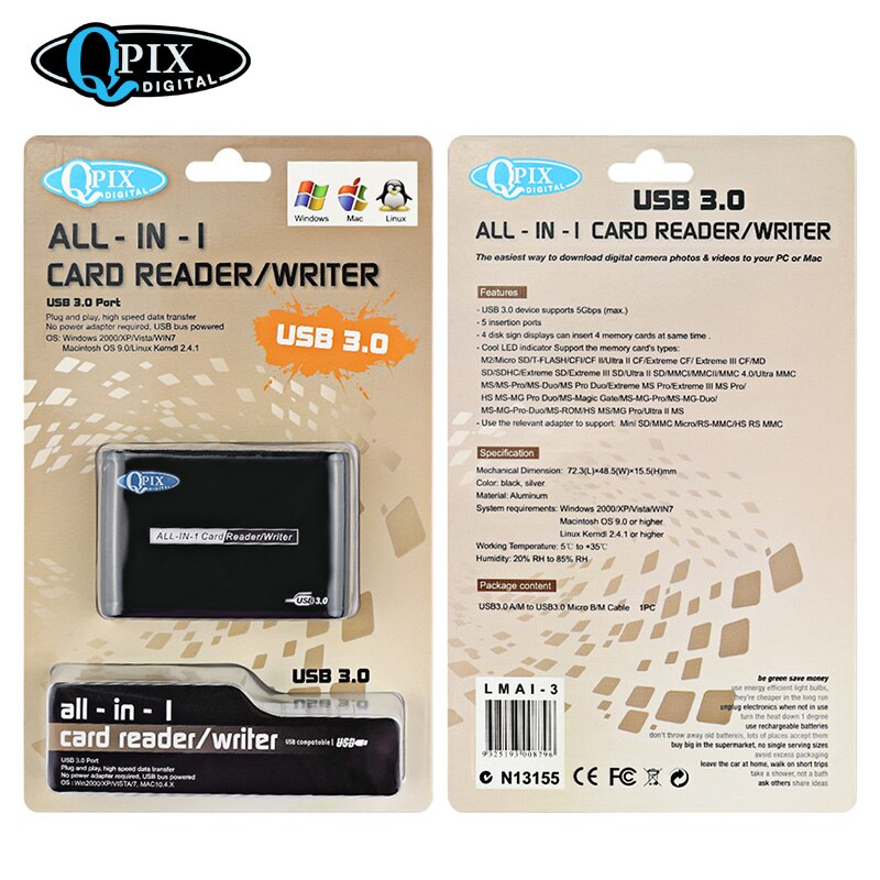 All In One Card Reader Writer Universal USB 3.0 Multi Smart Card Reader SDXC / SDHC / CF High-Speed Memory Cards Reader