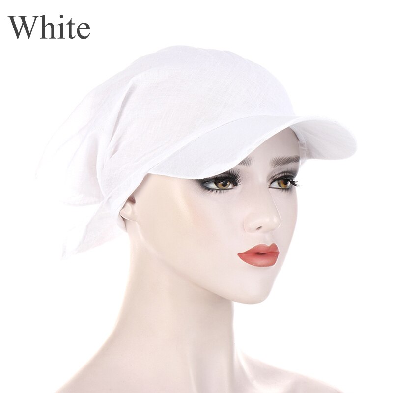 1PC Women Durag Brim Cap Sun Visor with Pre-Tied Turban Caps Head Scarf Hijab Pure Color Muslim Beach Vacation Outdoor: 2