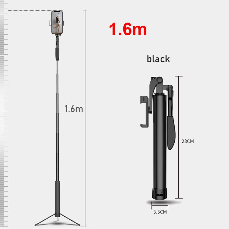 YUNAO A21 Handheld gimbal selfie stick support remote control Rechargeable bluetooth selfie stick tripod for phone selfie: 160cm-black
