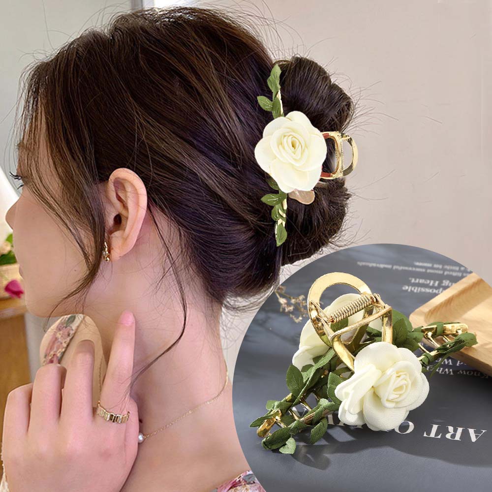 Haimeikang, pinza para el pelo de flores de gran tamaño, garras, cangrejo para el pelo, pasadores gruesos, horquillas, accesorios para el cabello de de verano para mujer: Caqui oscuro