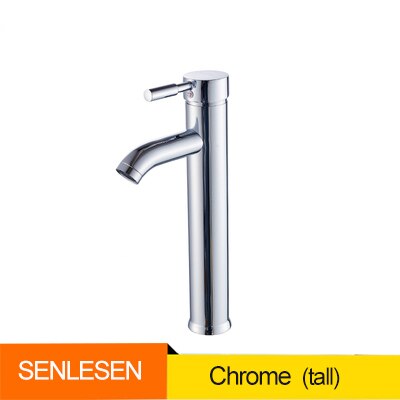 Senlesen Tall Bath Sink Faucet Bathroom Slim and Cold Basin Water Mixer Tap Bathroom Single Sink Faucet: chrome tall