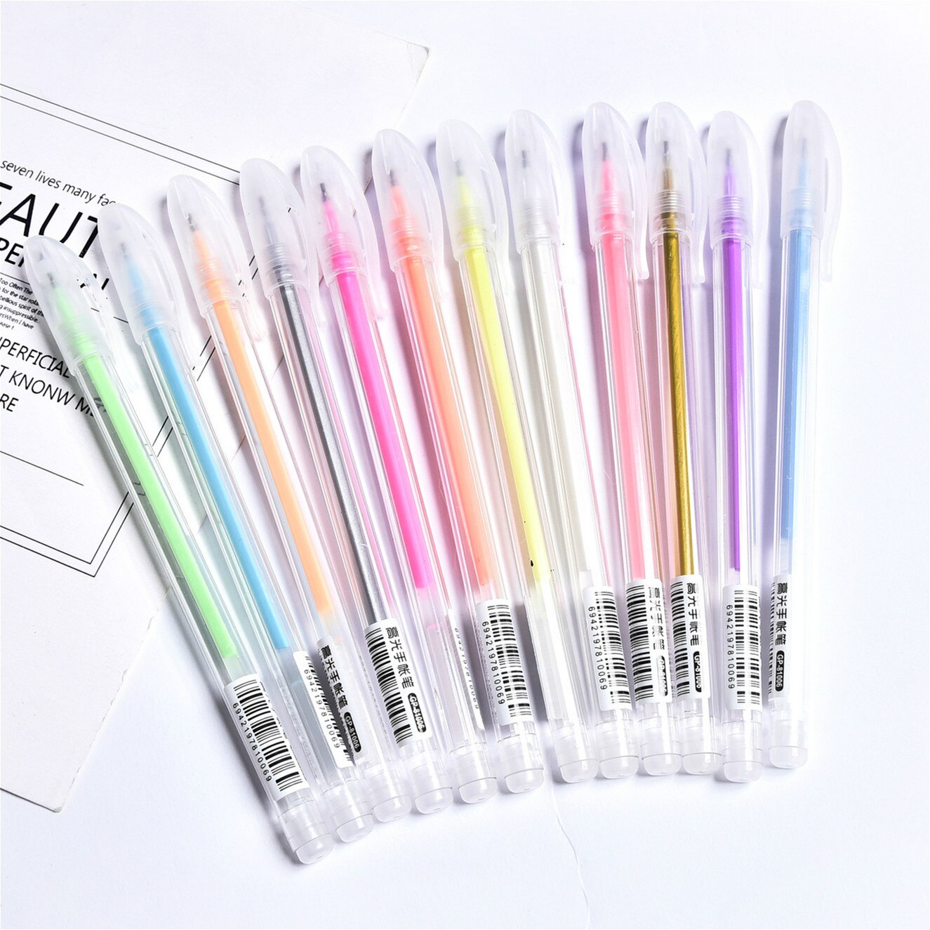 9Pcs 0.6Mm White Ink Gel Pen Highlight Marker Pen Fine Tip for Student Stationery Drawing Art Writing School Supplies