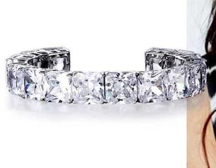 Fashionable exaggerated squares lined with sparkling large zircon opening party dress bracelets: white