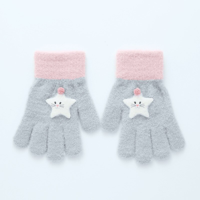 Kinderen Handschoenen Herfst En Winter Cartoon Leuke Jacquard Snoep Kleur Gebreide Handschoenen Voor 6-13Y Baby Handschoenen Wanten: Blauw