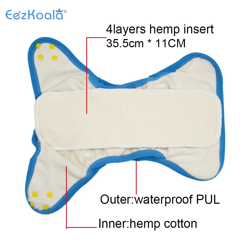 EezKoala Heavy Wetter AI2 Cloth Diaper Snap Insert Hemp Cotton Eco-Friendly Baby Nappy Waterproof Washable Night Nappies