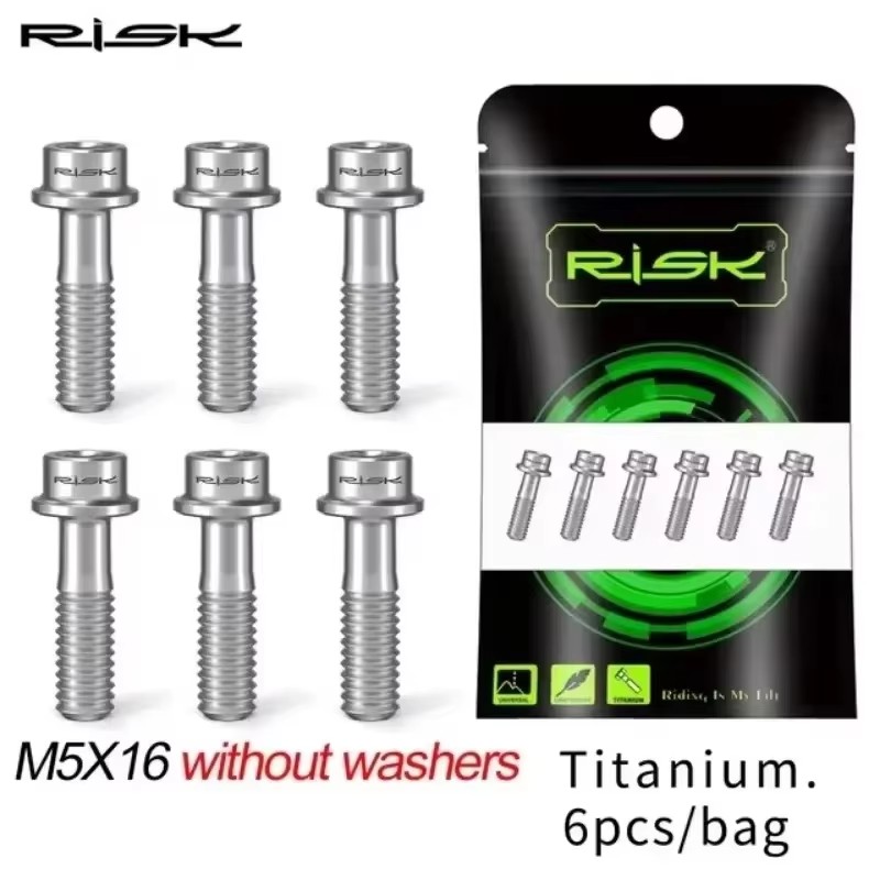 Pernos de vástago de titanio RISK, 6 uds., M5x16mm M5x18mm, tornillos de vástago de bicicleta de aleación de titanio, perno colorido para bicicleta de montaña, accesorios para bicicleta: Azul cielo